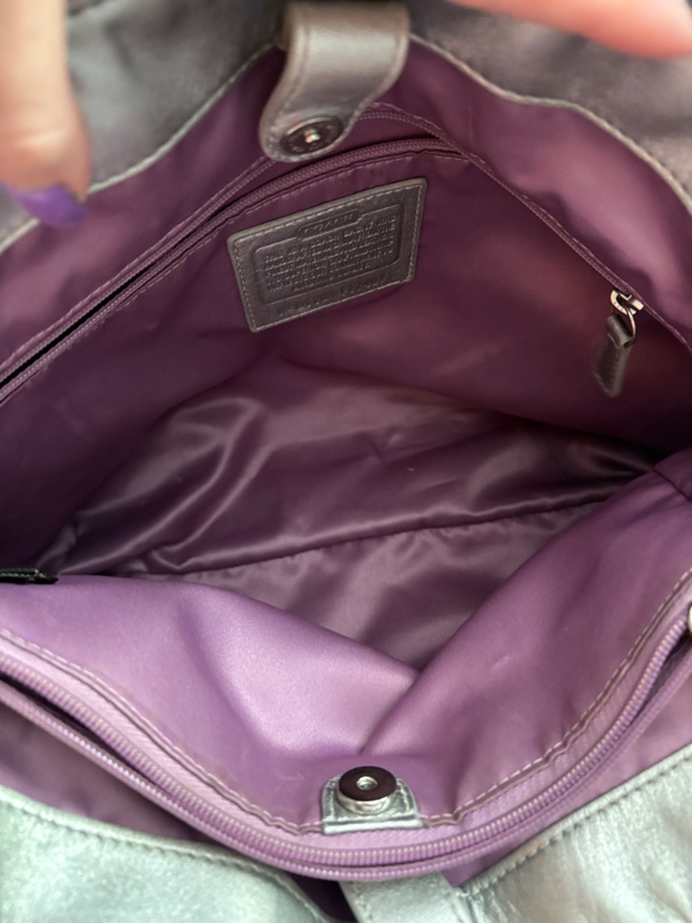 Coach Vintage F17407 Purple and Gray Y2K Signature Tote with Silver Trim - Picture 10 of 13